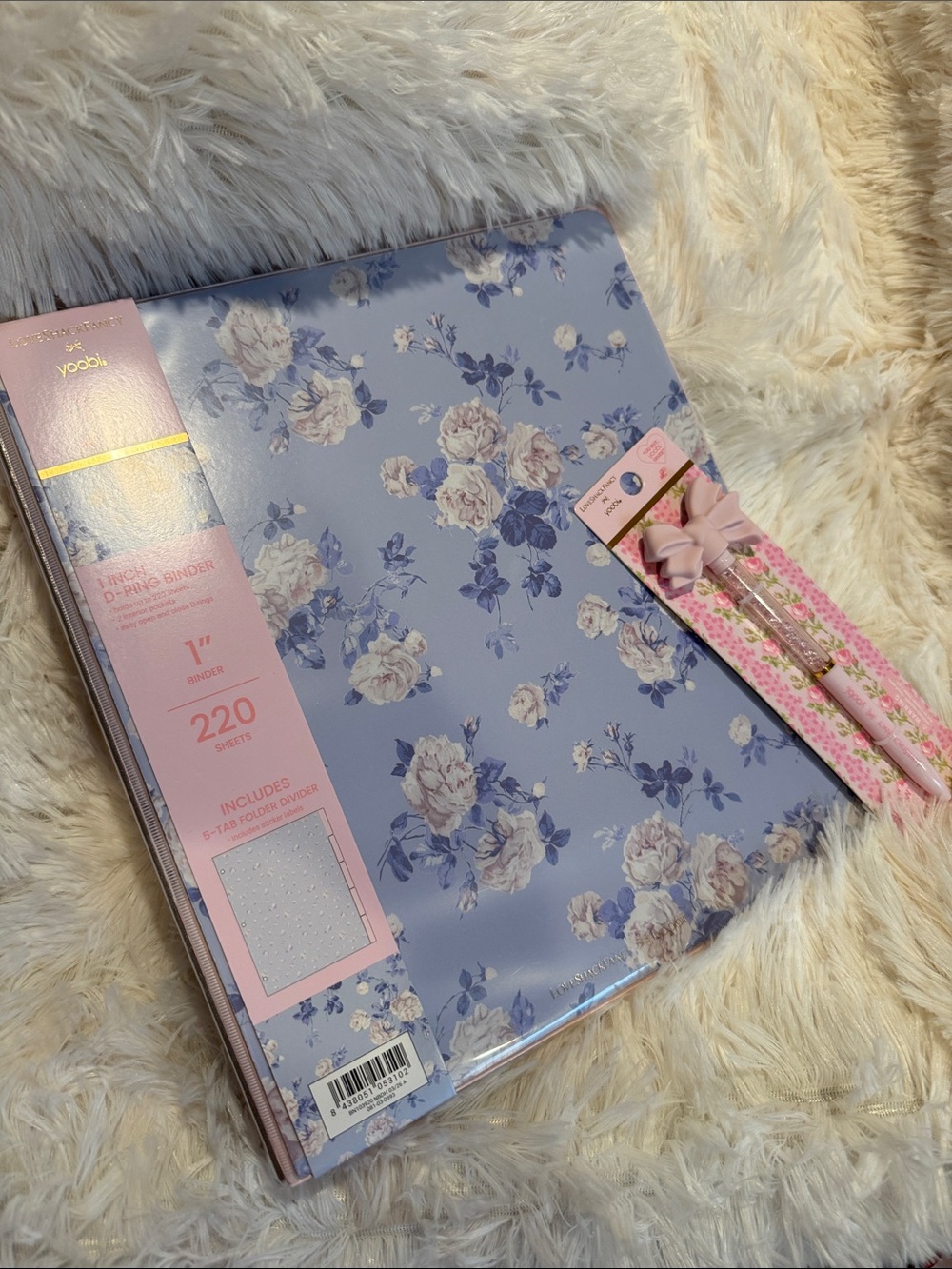 LoveShackFancy Floral Lavender Ring Binder with Pink Accents
